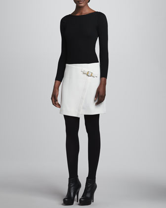 Paule Ka Long-Sleeve Buckle-Skirt Dress