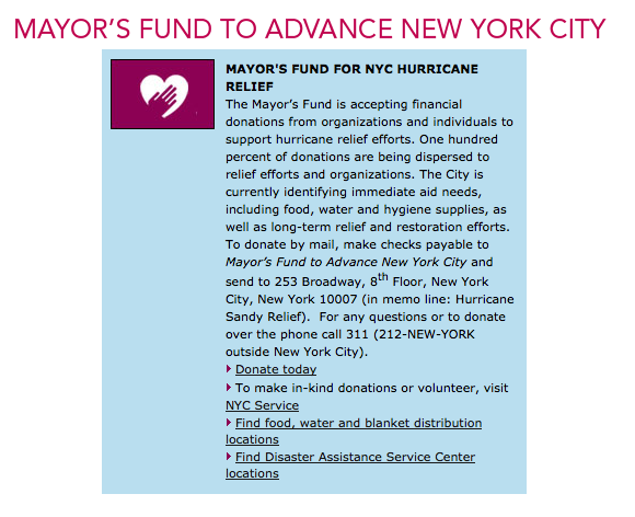 MAYORS FUND NYC SANDY RELIEF 