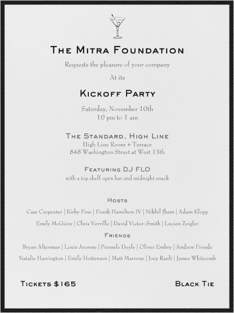 The Mitra Foundation Kickoff Party