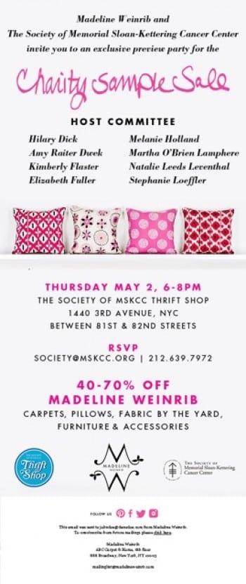 Madeline Weinrib Charity Sample Sale at The Society Thrift Shop
