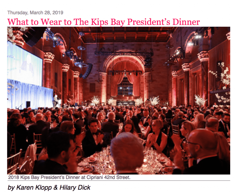 Karen Klopp and Hilary Dick article for New York Social Diary, New York What to wear to the Kips Bay President's Dinner