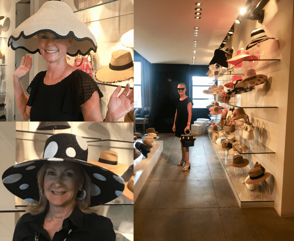 Karen Klopp and Hilary Dick visit the Eric Javits Hat Showroom and try on hats.  