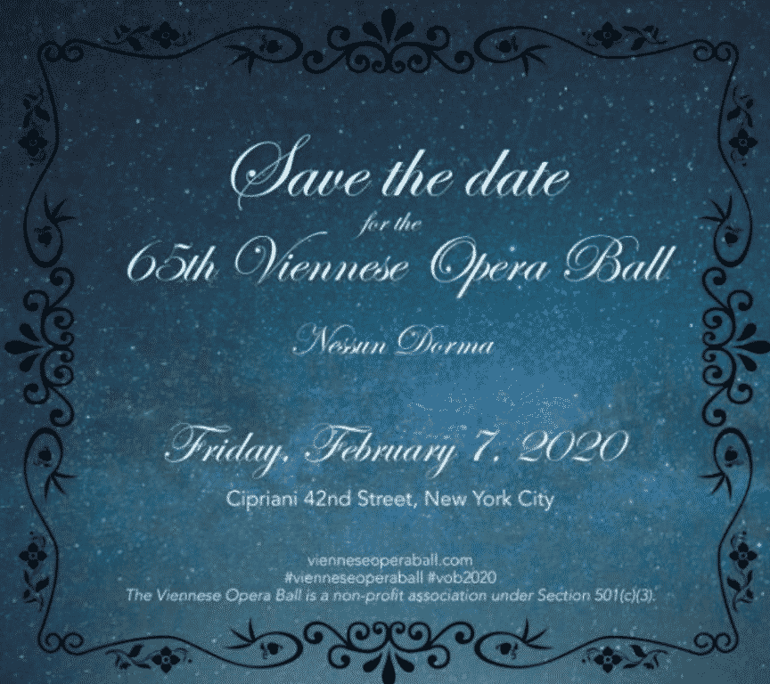 Invitation to the Viennese Opera Ball, New York City 2020 