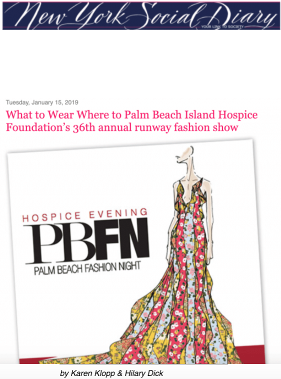 Karen Klopp and Hilary Dick article for New York Social Diary, What to Wear to Palm beach island hospice Foundation, Fashion Show.