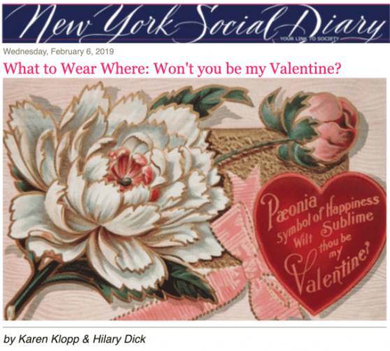 Karen Klopp and Hilary Dick article for New York Social Diary, New York Won't you be my Valentine?