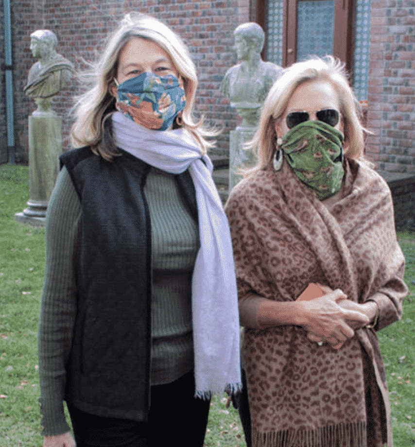 Karen Klopp & Ann Colley wearing masks at the Southampton Art Center 