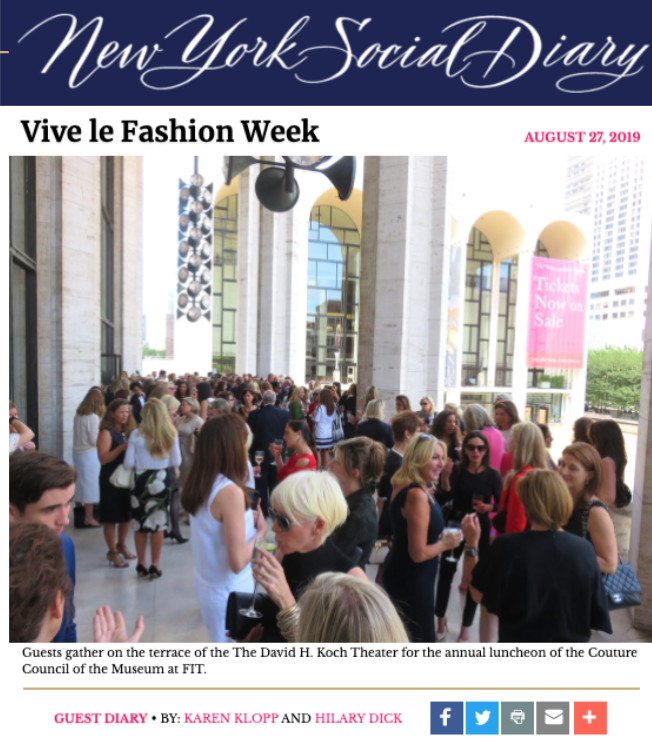 Read Karen Klopp and Hilary Dick's article in New York Social Diary. 
 FIT Fashion Week