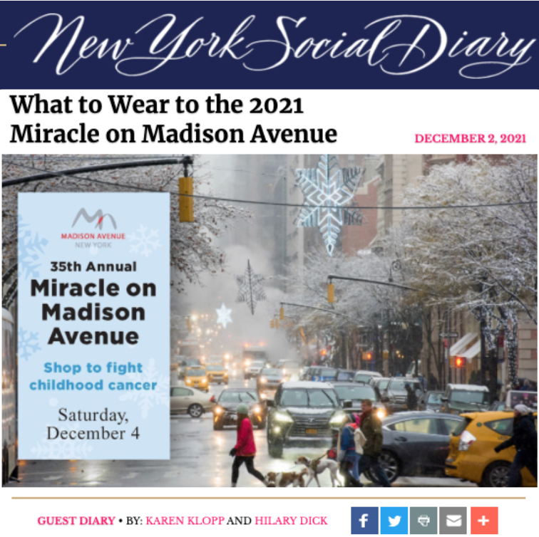 Karen Klopp and Hilary Dick article for New York Social Diary, New York What to wear to the 2021 Miracle on Madison