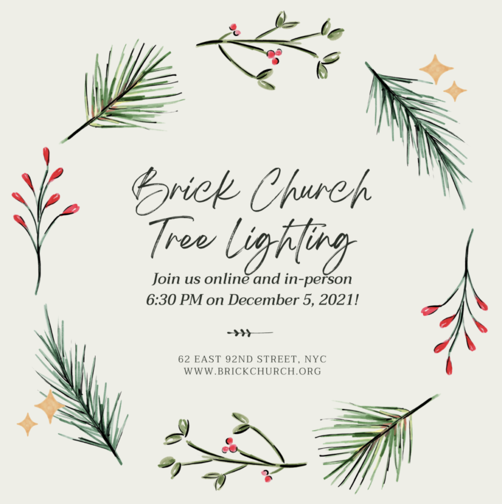 Invitation to Park Avenue Brick Church Tree Lighting.  