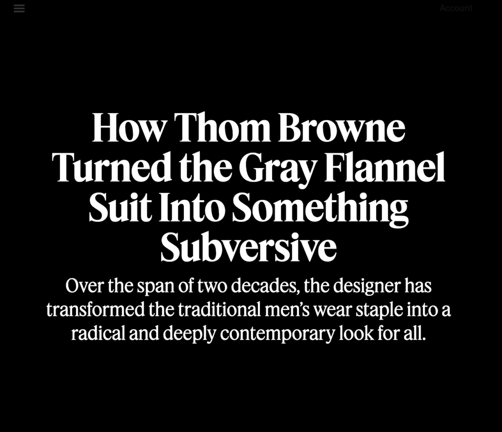 What2wearwhere Karen klopp Weekly Fave 5 Palm Beach, The new york times, how Thom Browne turned the grey flannel suit into something subversive. 
