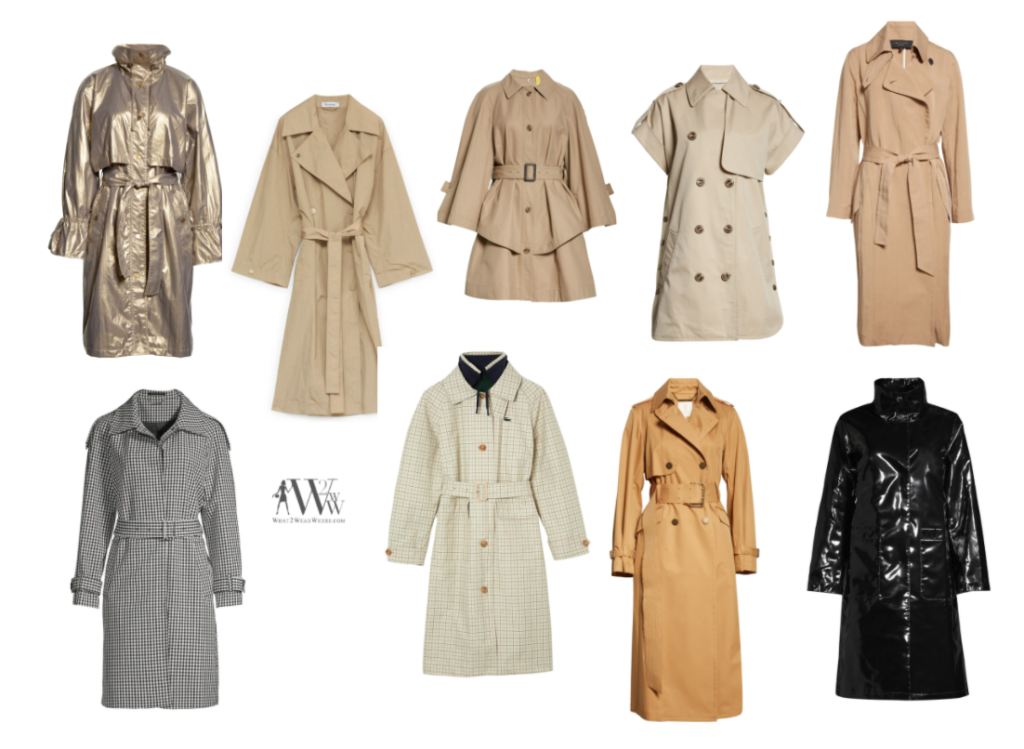 What to wear where Karen Klopp great looking Trench Coats for upcoming season of spring showers.