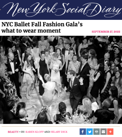 Karen Klopp and Hilary Dick article for New York Social Diary, New York Ballet Fall Fashion Gala's what to wear moment.