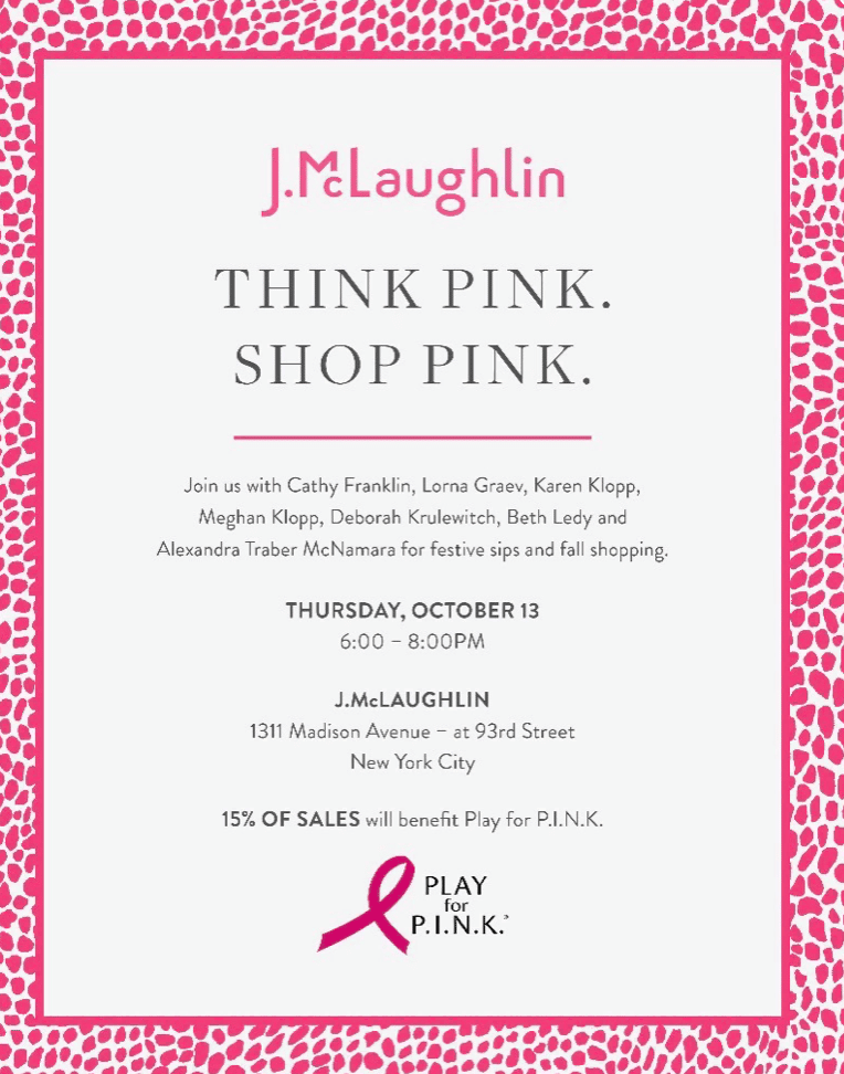 J. McLaughjlin invitation to Play for Pink Shopping.  
