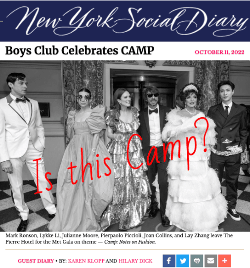 Karen Klopp and Hilary Dick article for New York Social Diary, New York Boys Club Celebrates Camp.