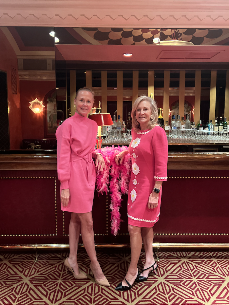 Hilary Dick and Karen Klopp in pink at power pink luncheon at Doubles Club 