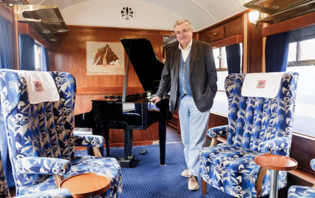What2wearwhere Karen klopp Weekly Fave  Meet the rail-mad millionaire with Britain’s only privately owned train
The Chairman’s Set is comprised of repurposed former Caledonian Sleeper coaches in classic 1950s British Rail ‘blood and custard’ livery