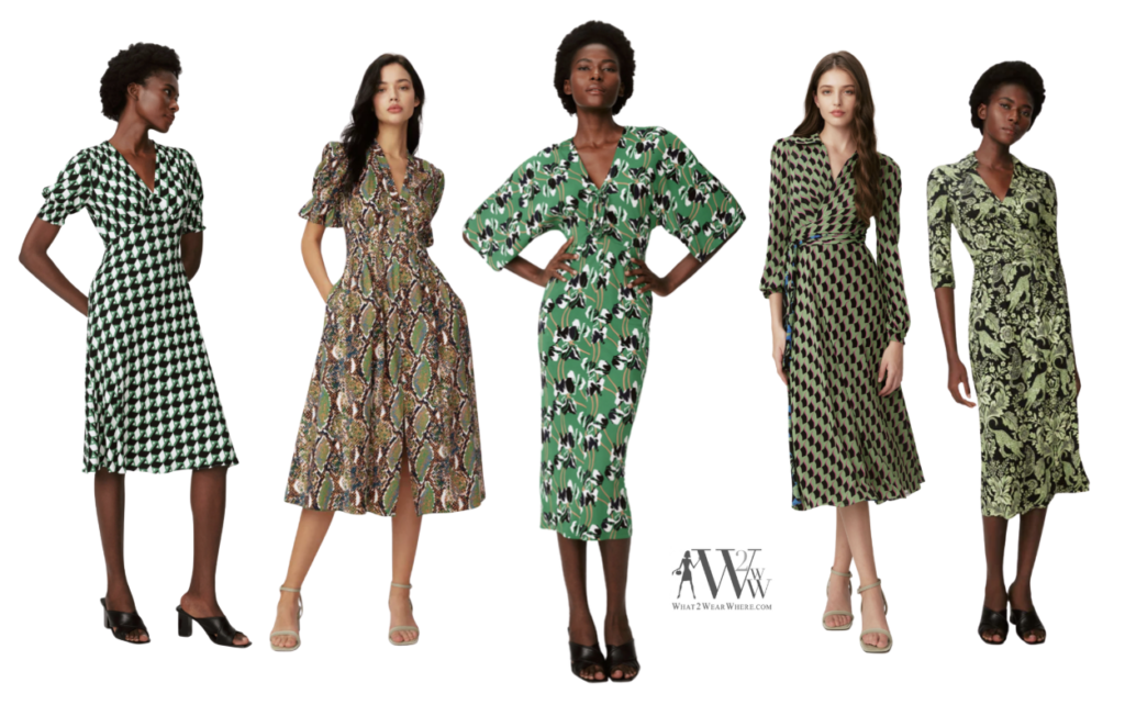 Diane von Furstenberg green dresses for spring. 
