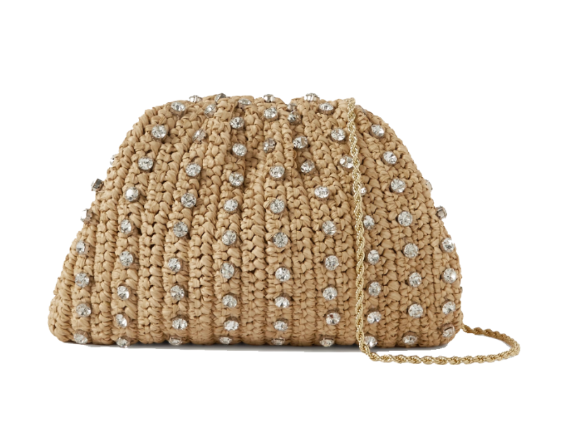 Loeffler Randall Crystal Embellished Raffia Clutch 