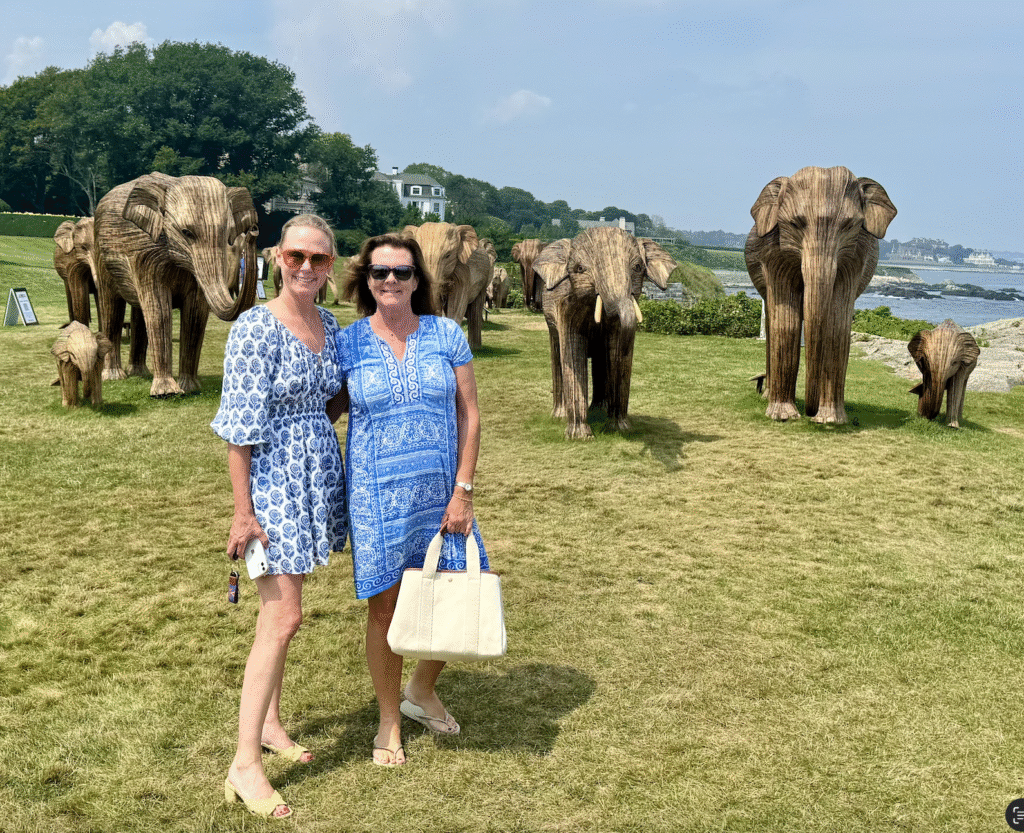 Hilary Dick in Newport, Rhode Island with elephants